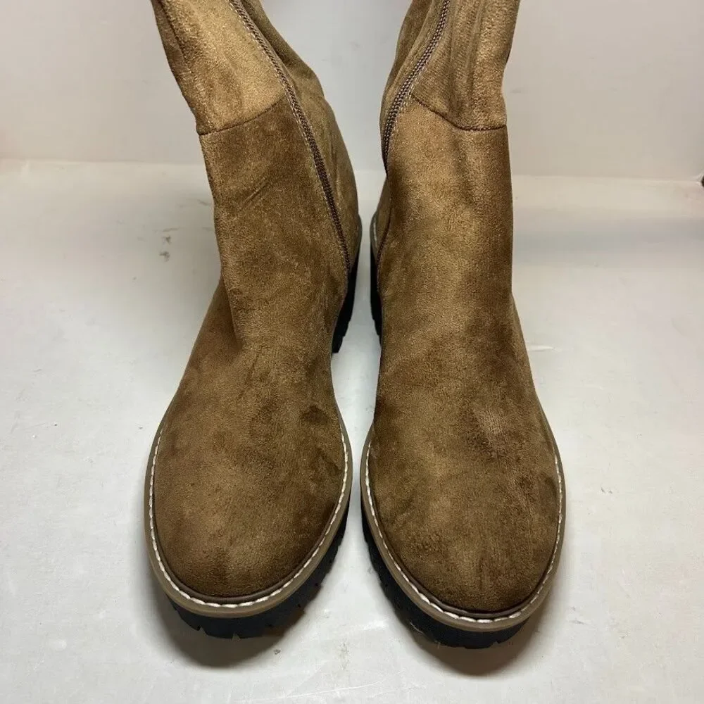 Dolce Vita Womens 8.5 M Cognac Brown Risky Lug Wedge Boots DISPLAY QY4